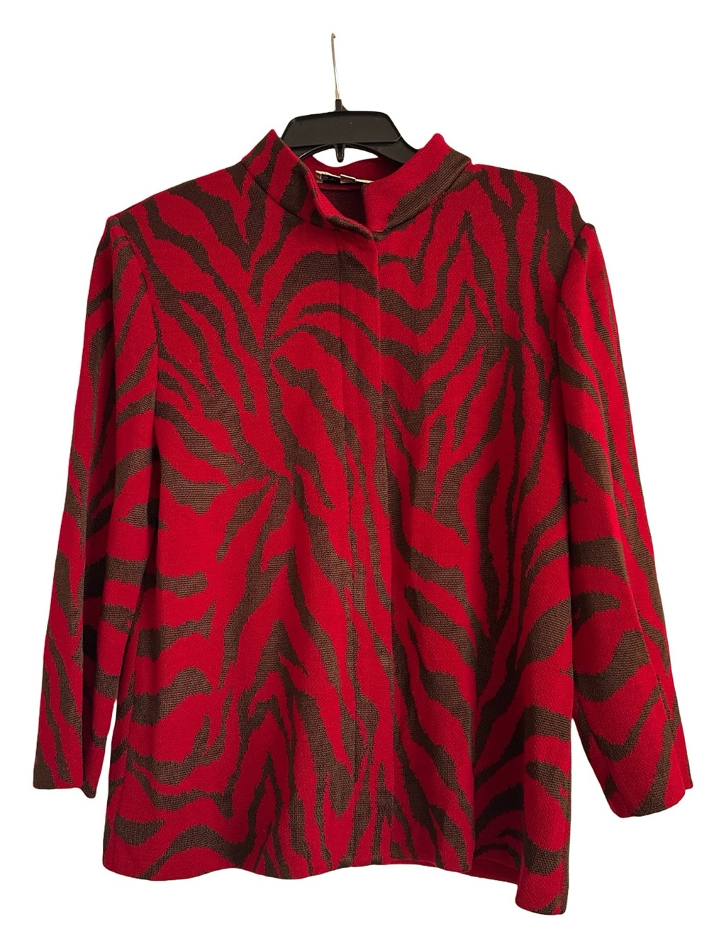 St. John Vintage Burgundy Red and Brown Zebra-Print Santana Knit Sweater Blazer